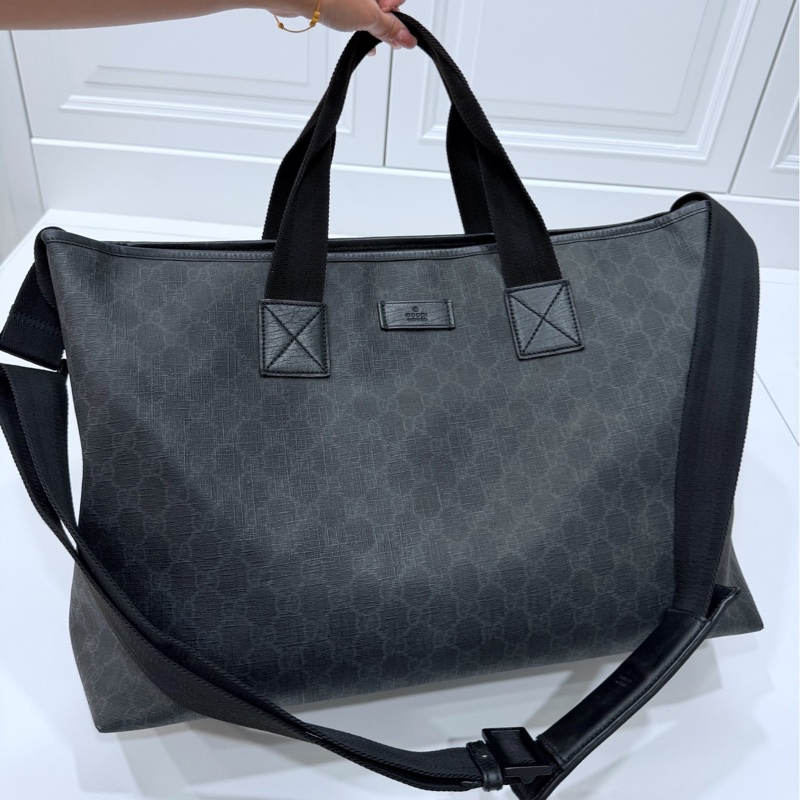 GUCCI pvc GG 壓紋 黑色 托特包 肩背包 斜背包 側背包 登機包 登機袋 購物袋 購物包-5