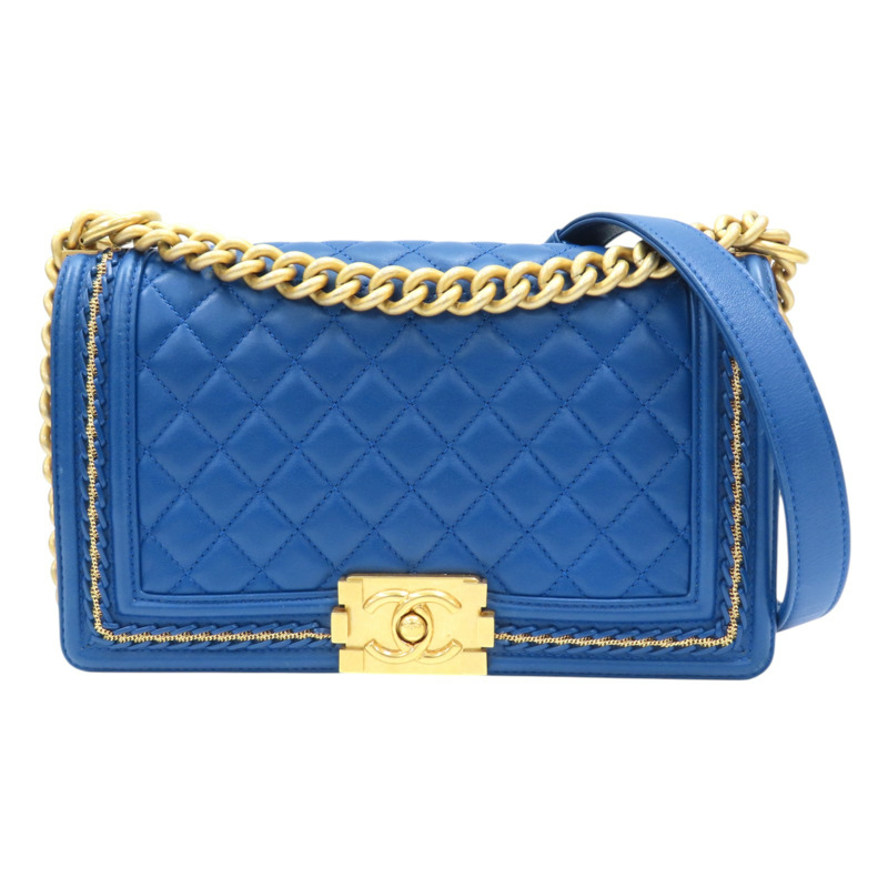 藍色 菱格紋 羊皮 Boy25 金鏈 肩背包【CHANEL 香奈兒】 A67086-0