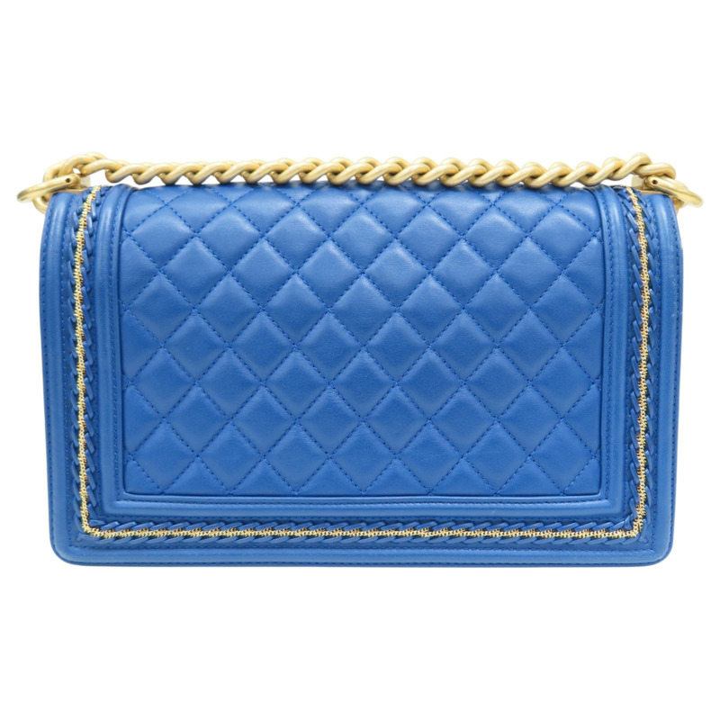 藍色 菱格紋 羊皮 Boy25 金鏈 肩背包【CHANEL 香奈兒】 A67086-1
