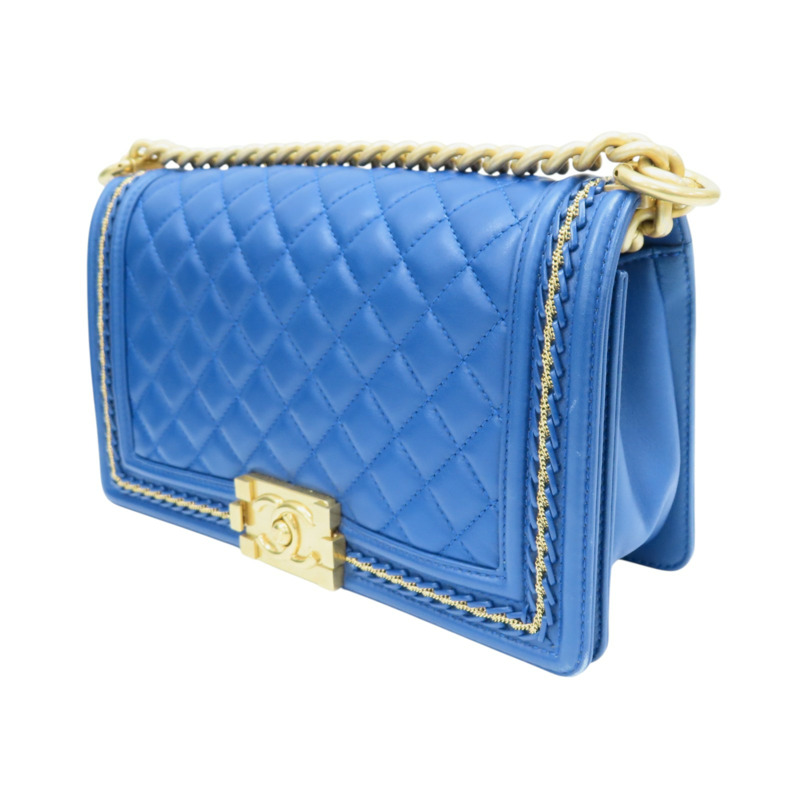 藍色 菱格紋 羊皮 Boy25 金鏈 肩背包【CHANEL 香奈兒】 A67086-2