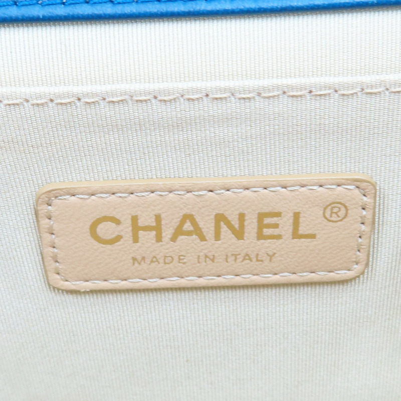 藍色 菱格紋 羊皮 Boy25 金鏈 肩背包【CHANEL 香奈兒】 A67086-6