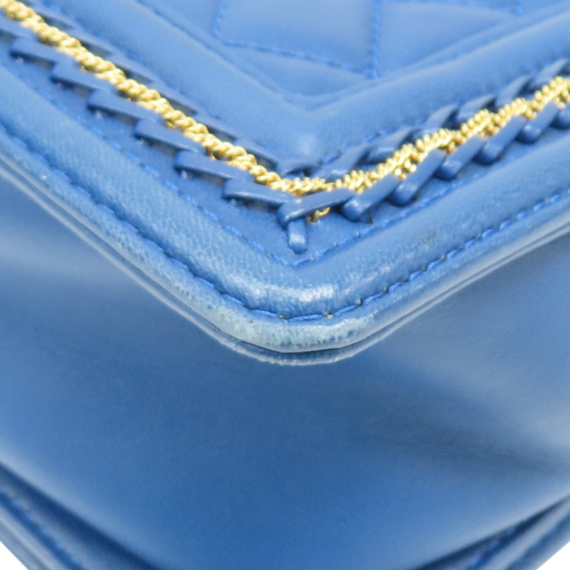 藍色 菱格紋 羊皮 Boy25 金鏈 肩背包【CHANEL 香奈兒】 A67086-13