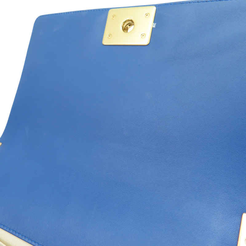 藍色 菱格紋 羊皮 Boy25 金鏈 肩背包【CHANEL 香奈兒】 A67086-14