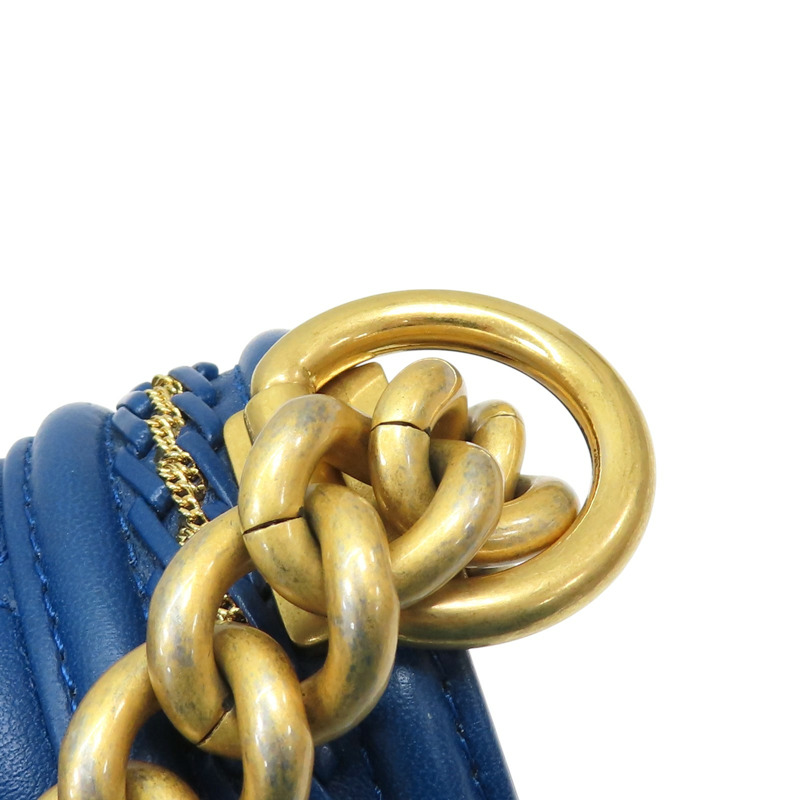 藍色 菱格紋 羊皮 Boy25 金鏈 肩背包【CHANEL 香奈兒】 A67086-15