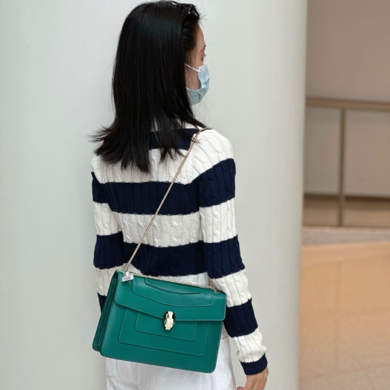 bvlgari 祖母綠大號蛇頭肩背包27*7*18 98新配件塵袋鏡子-0