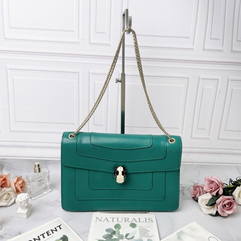 bvlgari 祖母綠大號蛇頭肩背包27*7*18 98新配件塵袋鏡子-1