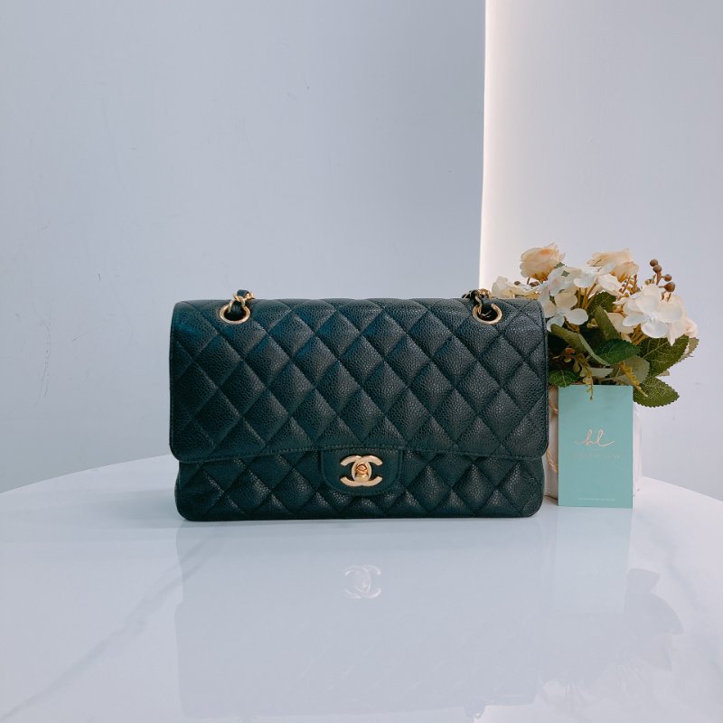 MS0483 Chanel 香奈兒 經典 翻蓋 中號 魚子醬牛皮 荔枝紋 黑金 Classic Flap Medium Caviar Black x GHW-0