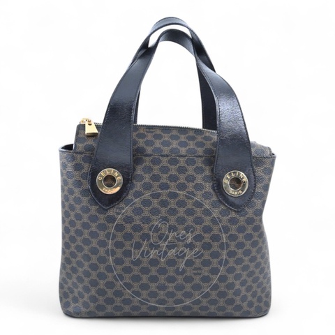 [Pre-owned] Celine Vintage Black Macadam Zipped Hobo Bag