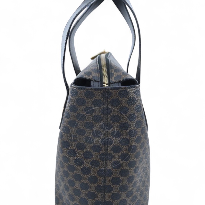 [Pre-owned] Celine Vintage Black Macadam Zipped Hobo Bag-1