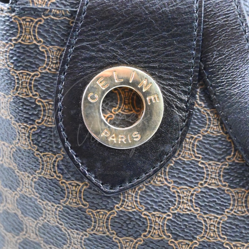 [Pre-owned] Celine Vintage Black Macadam Zipped Hobo Bag-14