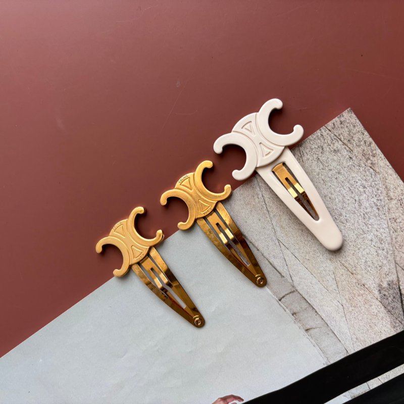 ::CELINE:: Celine金色飾面黃銅及精鋼髮夾3枚套裝 白色-0