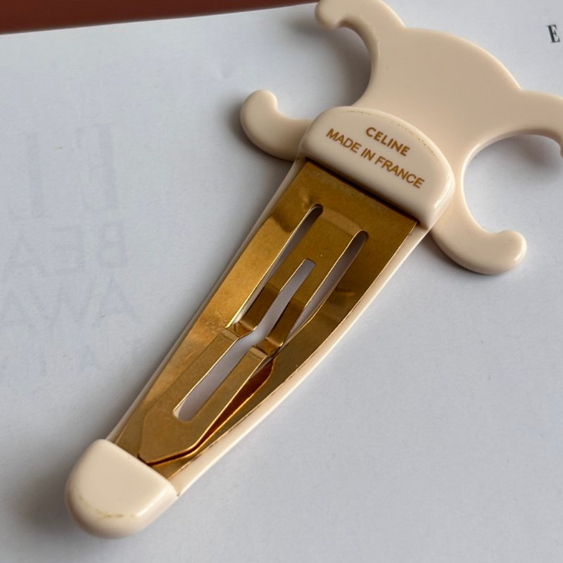::CELINE:: Celine金色飾面黃銅及精鋼髮夾3枚套裝 白色-6