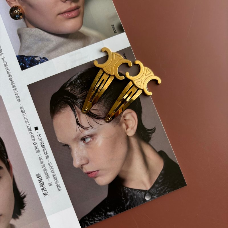 ::CELINE:: Celine金色飾面黃銅及精鋼髮夾3枚套裝 白色-8