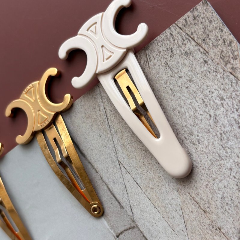 ::CELINE:: Celine金色飾面黃銅及精鋼髮夾3枚套裝 白色-11
