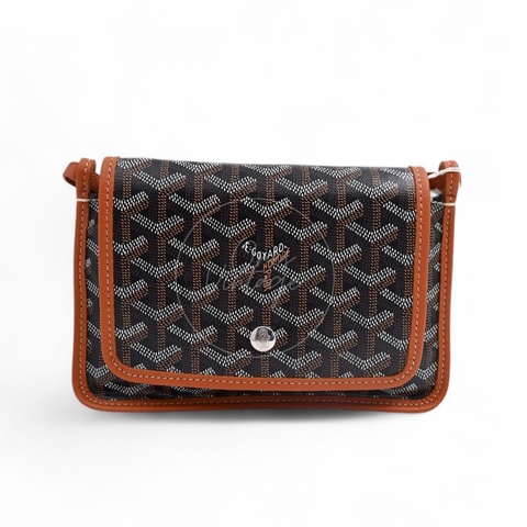 [Unused] Goyard Plumet Pocket Wallet With Strap Black & Tan