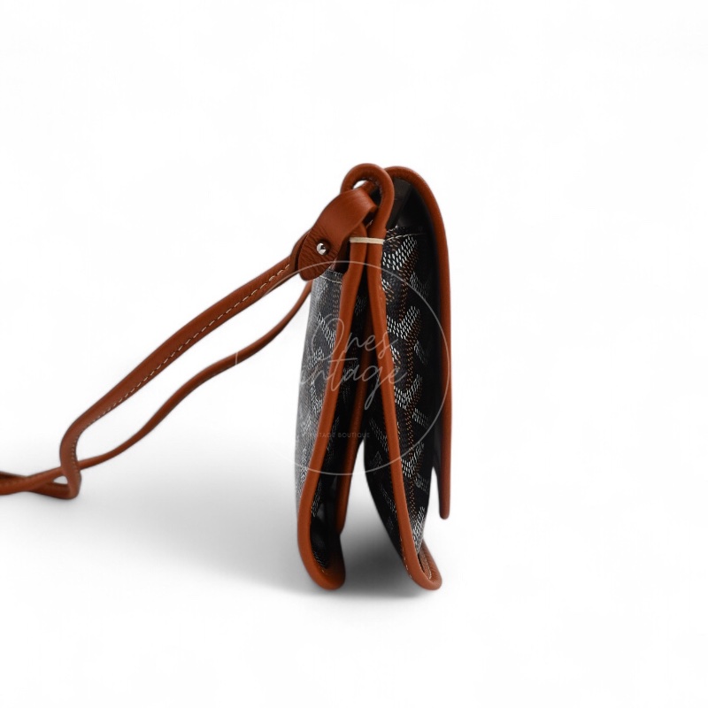 [Unused] Goyard Plumet Pocket Wallet With Strap Black & Tan-1