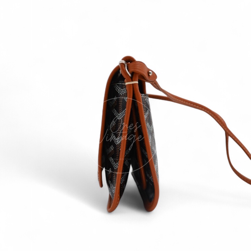 [Unused] Goyard Plumet Pocket Wallet With Strap Black & Tan-2