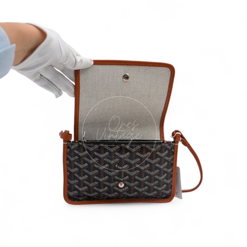 [Unused] Goyard Plumet Pocket Wallet With Strap Black & Tan-5