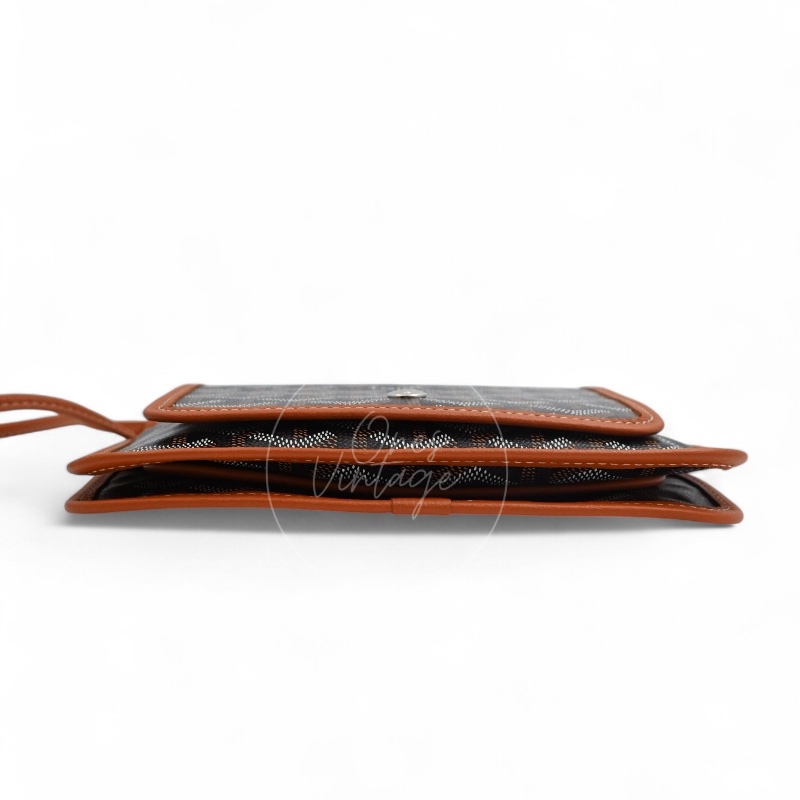 [Unused] Goyard Plumet Pocket Wallet With Strap Black & Tan-8