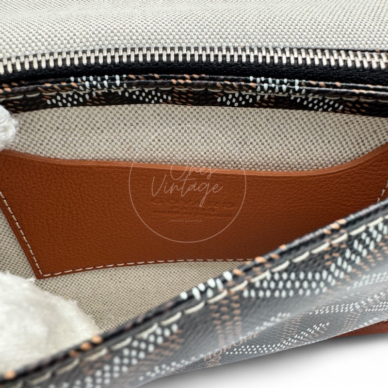 [Unused] Goyard Plumet Pocket Wallet With Strap Black & Tan-9
