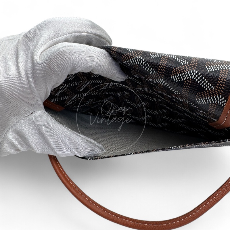 [Unused] Goyard Plumet Pocket Wallet With Strap Black & Tan-13