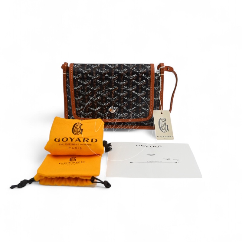 [Unused] Goyard Plumet Pocket Wallet With Strap Black & Tan-17