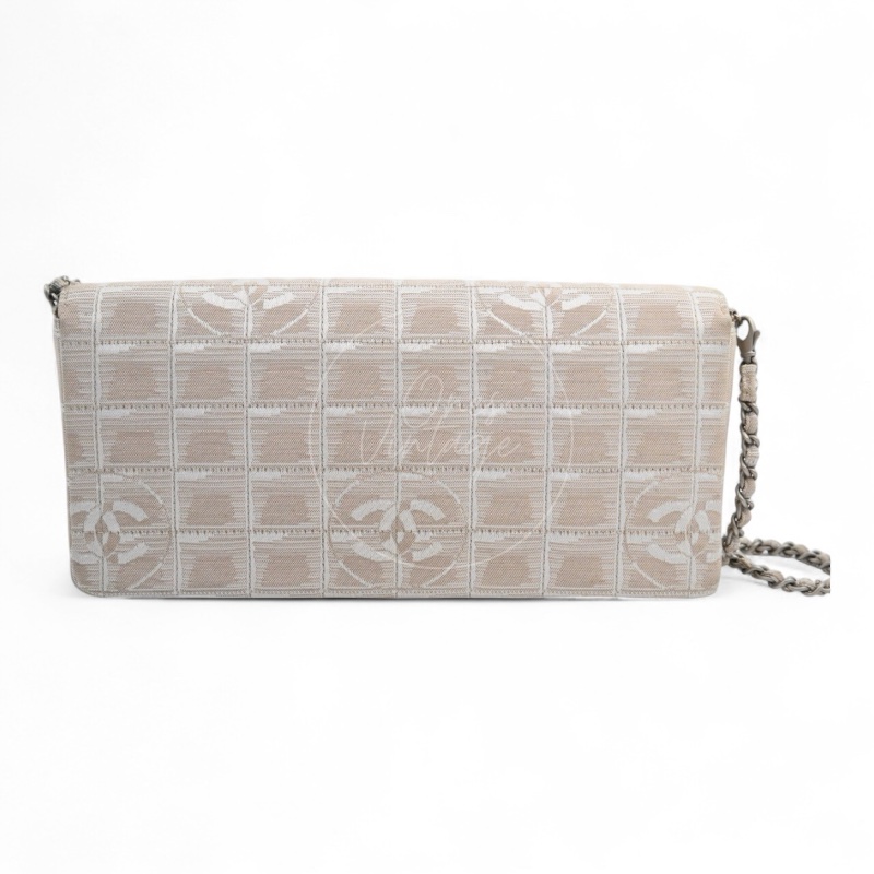 [Pre-owned] Chanel Beige Nylon Travel Line Chocolate Bar Bag-8