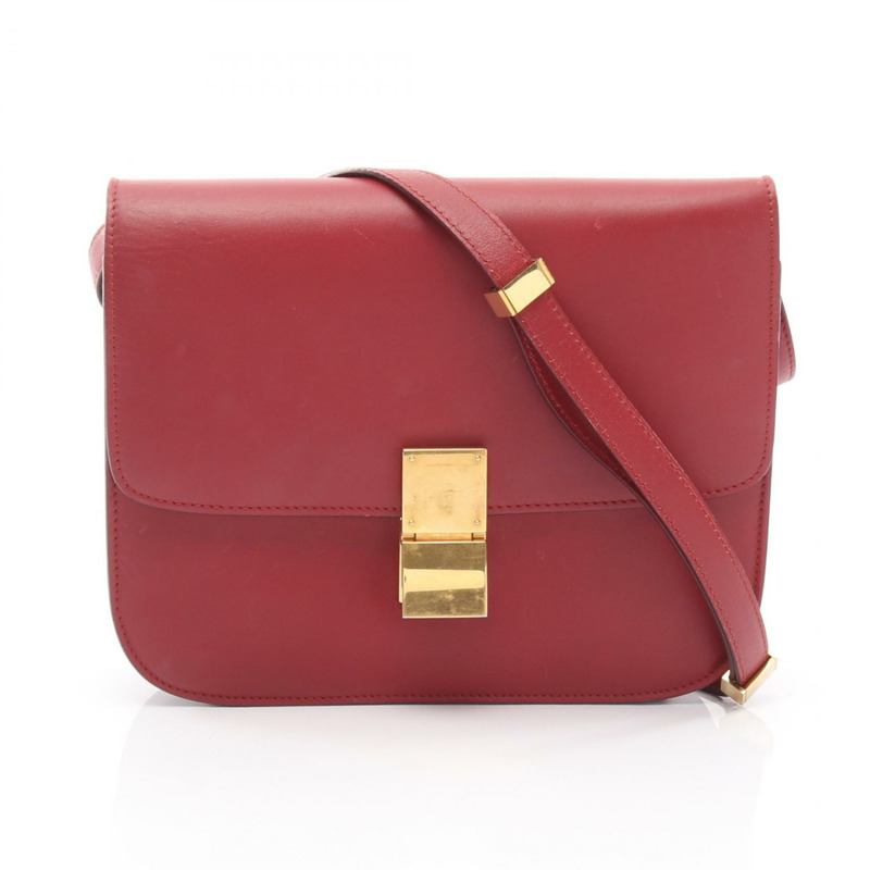 CELINE 經典 Box 中型單肩包 紅色皮革 二手 女士 金色五金-0
