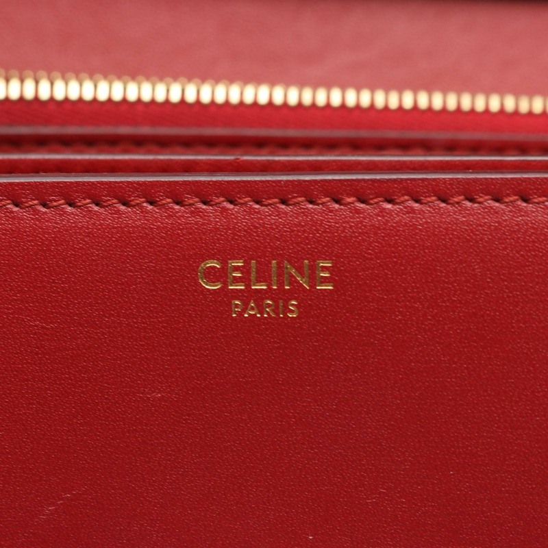 CELINE 經典 Box 中型單肩包 紅色皮革 二手 女士 金色五金-3