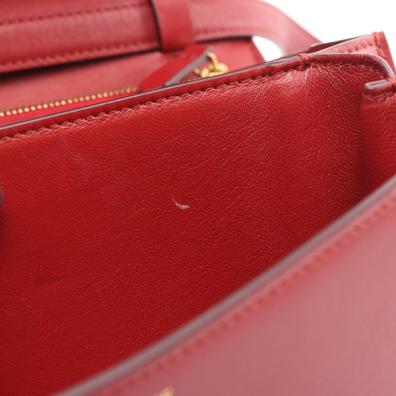 CELINE 經典 Box 中型單肩包 紅色皮革 二手 女士 金色五金-4