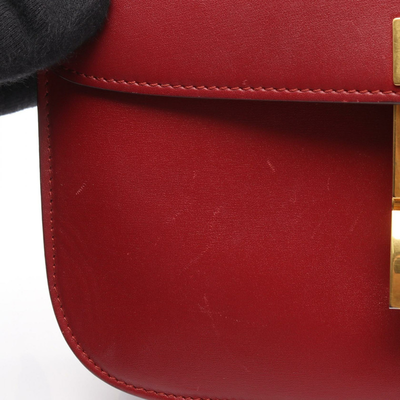 CELINE 經典 Box 中型單肩包 紅色皮革 二手 女士 金色五金-8
