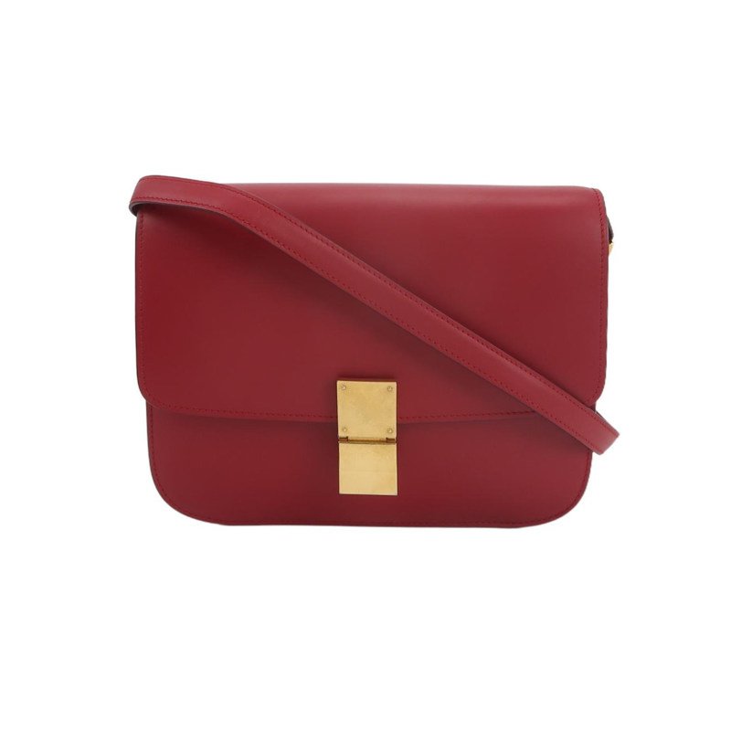 Celine ClassicBox豆腐包中號牛皮純色按壓式鎖扣斜挎包單肩包-0
