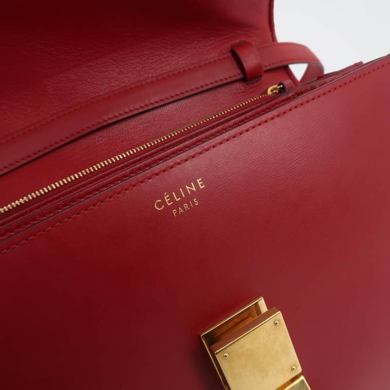 Celine ClassicBox豆腐包中號牛皮純色按壓式鎖扣斜挎包單肩包-7
