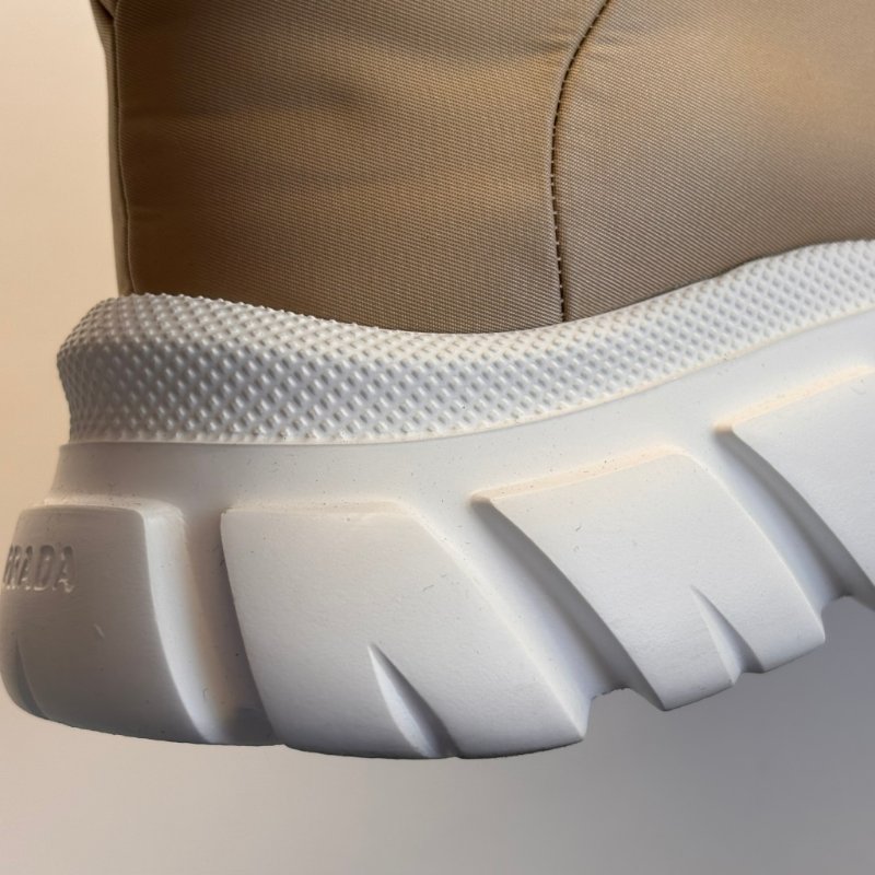 ::PRADA:: Calzature Donna Sneakers 沙色尼龍潮流白底高筒休閒鞋 運動鞋 (38.5號)-14