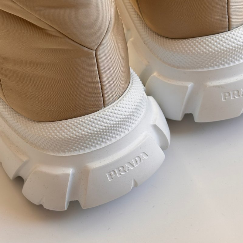 ::PRADA:: Calzature Donna Sneakers 沙色尼龍潮流白底高筒休閒鞋 運動鞋 (38.5號)-19