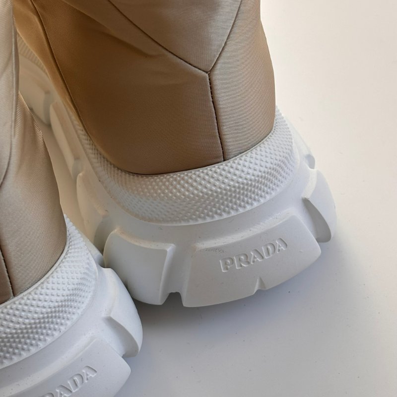 ::PRADA:: Calzature Donna Sneakers 沙色尼龍潮流白底高筒休閒鞋 運動鞋 (38.5號)-20