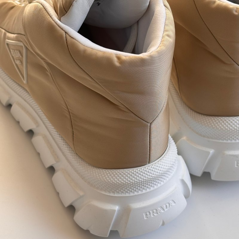 ::PRADA:: Calzature Donna Sneakers 沙色尼龍潮流白底高筒休閒鞋 運動鞋 (38.5號)-21