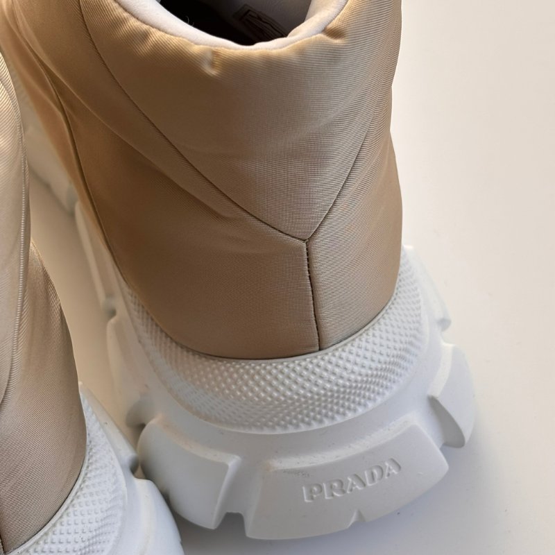 ::PRADA:: Calzature Donna Sneakers 沙色尼龍潮流白底高筒休閒鞋 運動鞋 (38.5號)-22