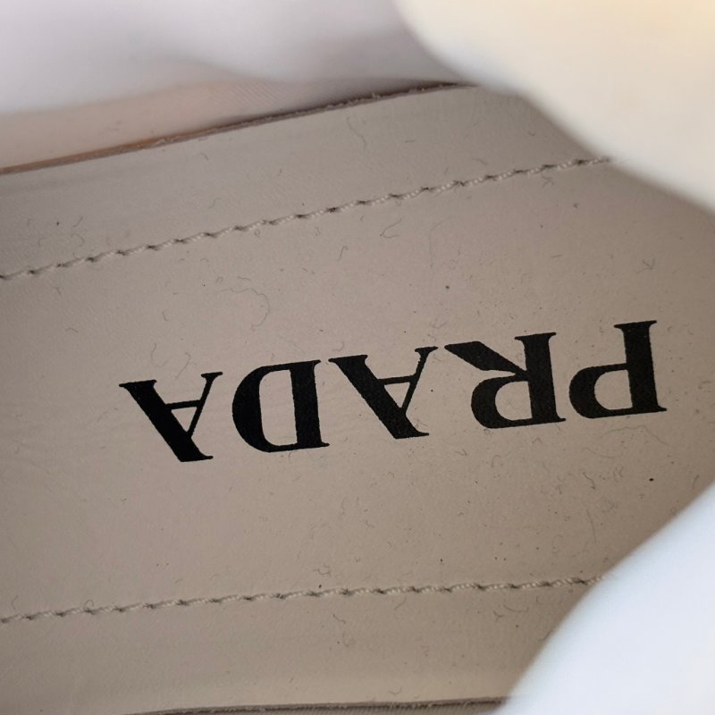 ::PRADA:: Calzature Donna Sneakers 沙色尼龍潮流白底高筒休閒鞋 運動鞋 (38.5號)-27