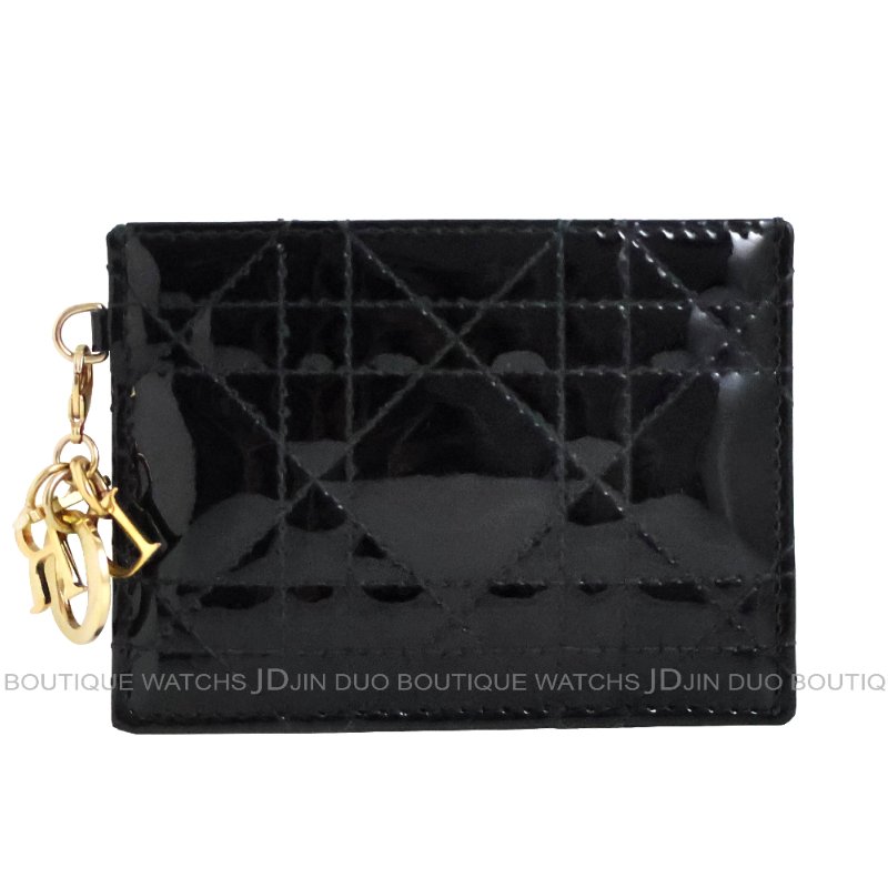 金鐸精品~C777 CHRISTIAN DIOR 迪奧 Lady Dior籐格紋黑色小牛皮亮漆面卡片夾-0