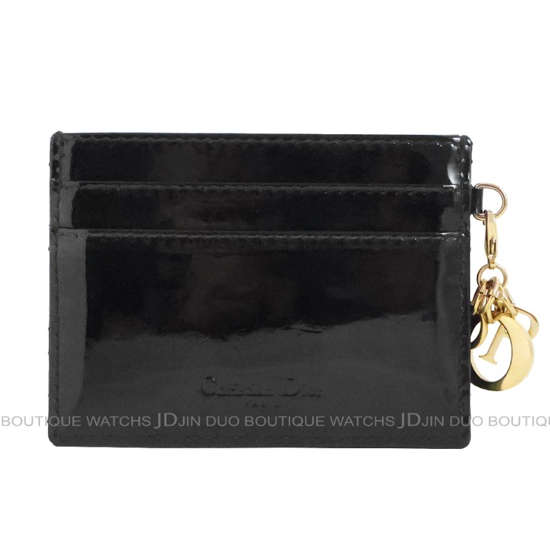 金鐸精品~C777 CHRISTIAN DIOR 迪奧 Lady Dior籐格紋黑色小牛皮亮漆面卡片夾-1