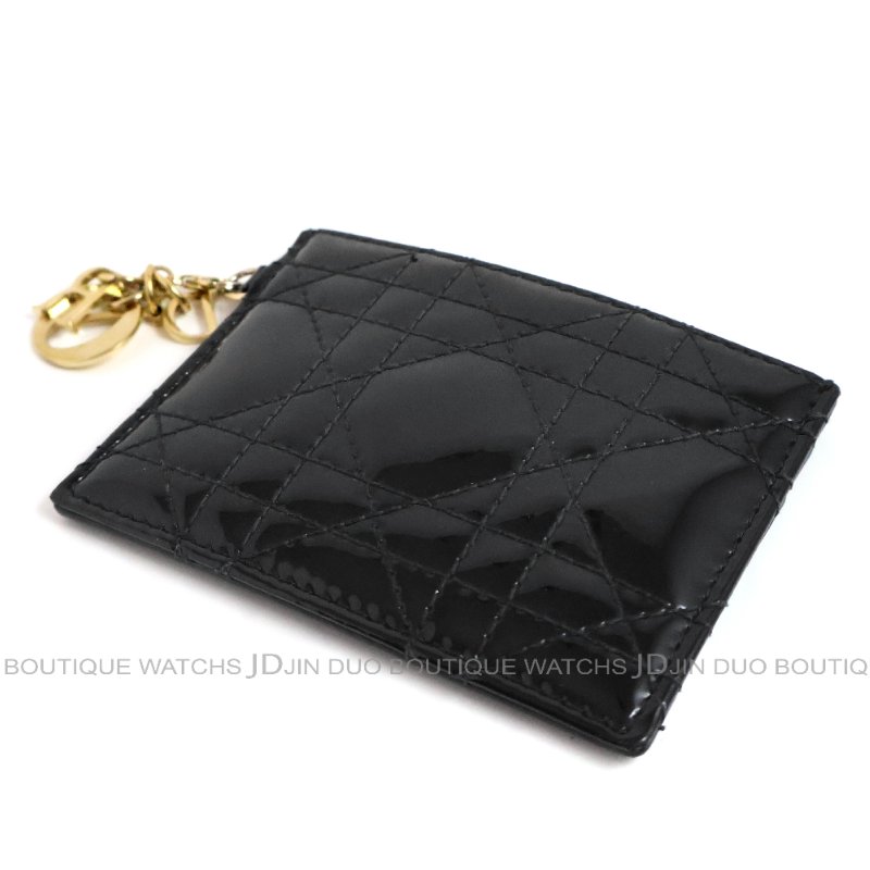 金鐸精品~C777 CHRISTIAN DIOR 迪奧 Lady Dior籐格紋黑色小牛皮亮漆面卡片夾-4