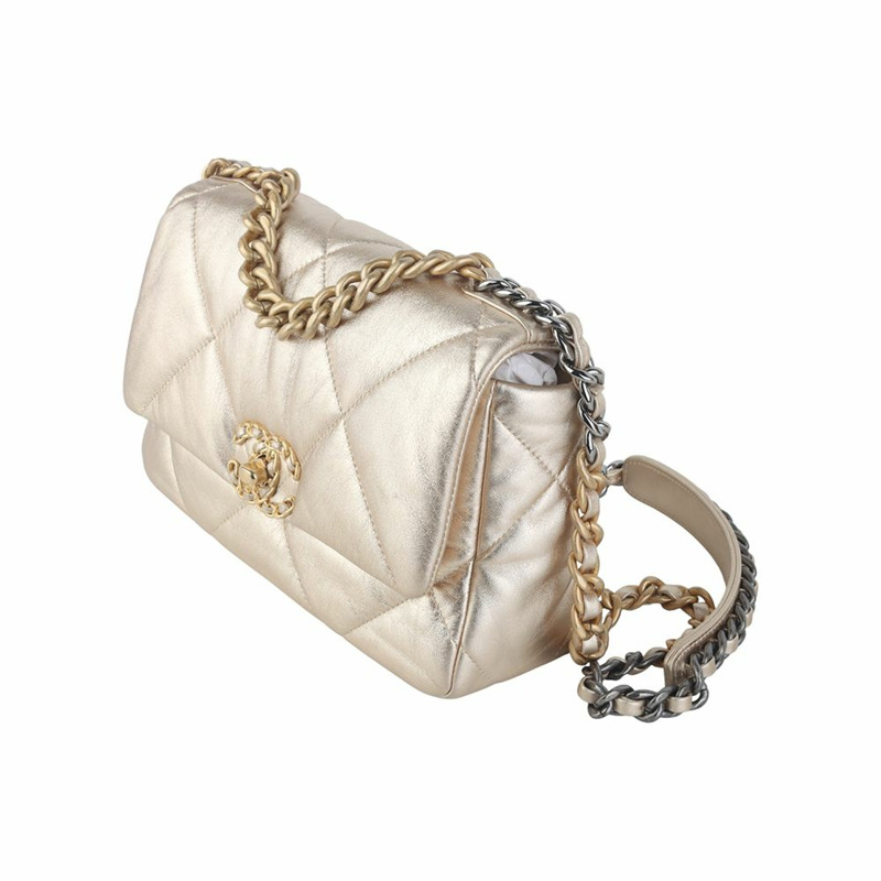 【包稅】CHANEL AS1160 羊皮 19 小號翻蓋包 米色 金色 36175-1-1