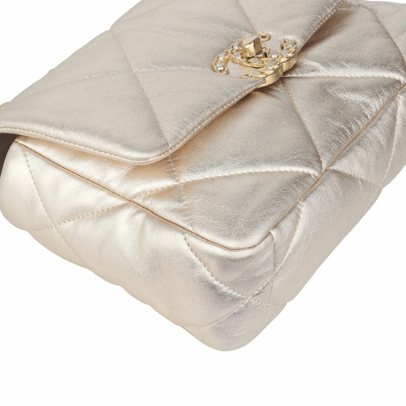 【包稅】CHANEL AS1160 羊皮 19 小號翻蓋包 米色 金色 36175-1-4