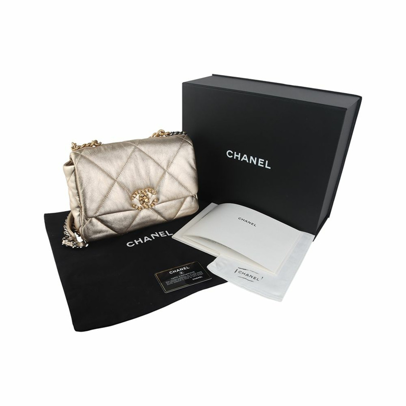 【包稅】CHANEL AS1160 羊皮 19 小號翻蓋包 米色 金色 36175-1-7