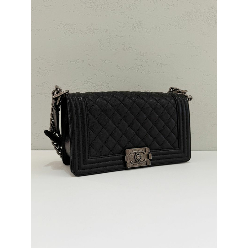 【包稅】CHANEL Boy Bag Caviar 中型銀色鏈條單肩包 27 系列 A67086-2