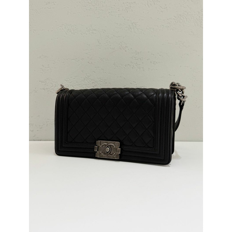 【包稅】CHANEL Boy Bag Caviar 中型銀色鏈條單肩包 27 系列 A67086-3