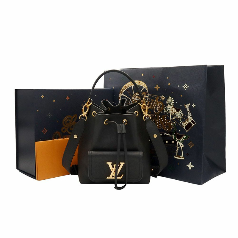 【包稅】LOUIS VUITTON 黑色粒面小牛皮 Lockme 2WAY 水桶包（內建晶片）/ M57687-1