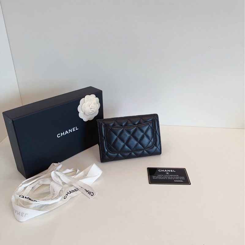 【99新🆕】Chanel 鏤空logo 菱格紋短款錢包-3