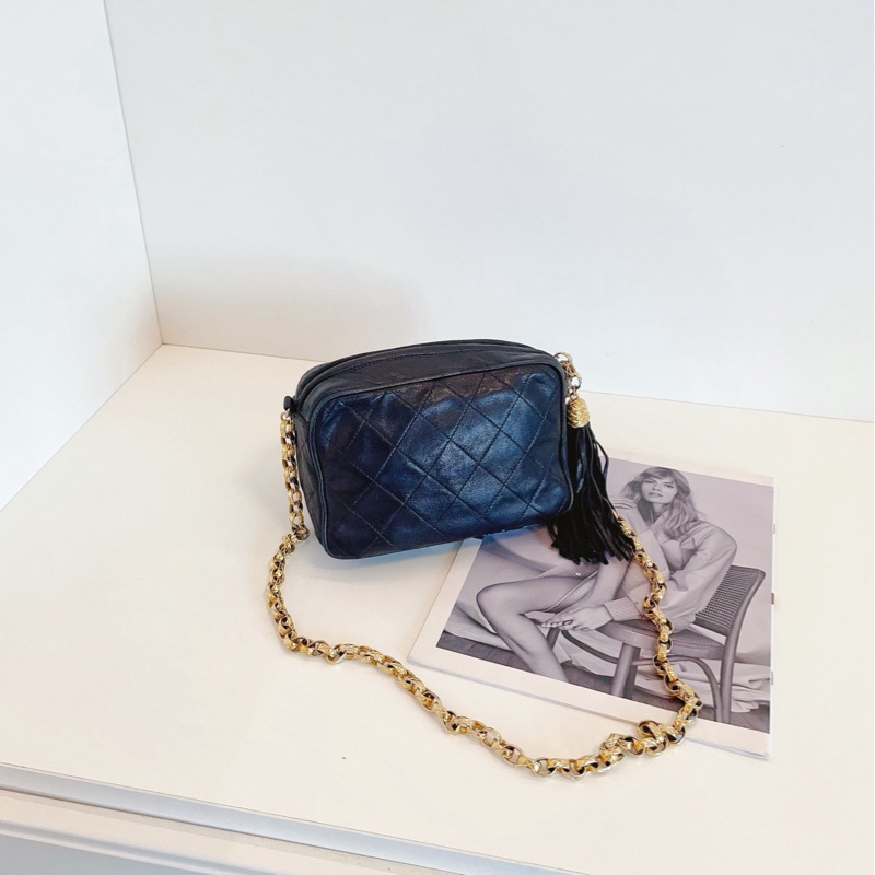 【97新🆕】Chanel中古黑金菱格燈籠扣流蘇相機包 斜挎包-1